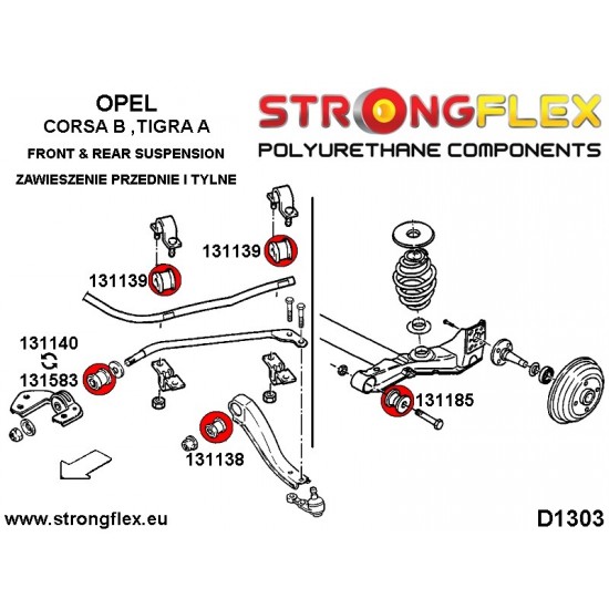 131140A: Front tie bar to chassis bush 34mm SPORT