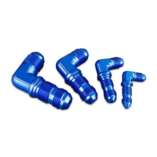Adapter AN12 JIC bulkhead 90' male fuel hose fitting Blue