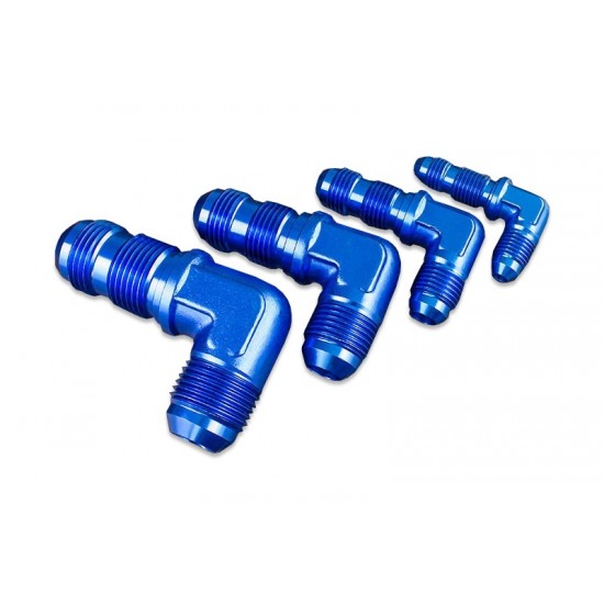 Adapter AN12 JIC bulkhead 90' male fuel hose fitting Blue