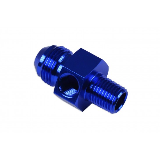 AN8 AN -8 to 1/4 NPT inline 1/8 NPT fuel oil adapter Blue