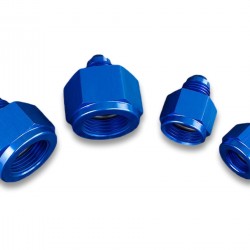 Adapter AN8 female to AN6 male JIC reducer hose fitting Blue