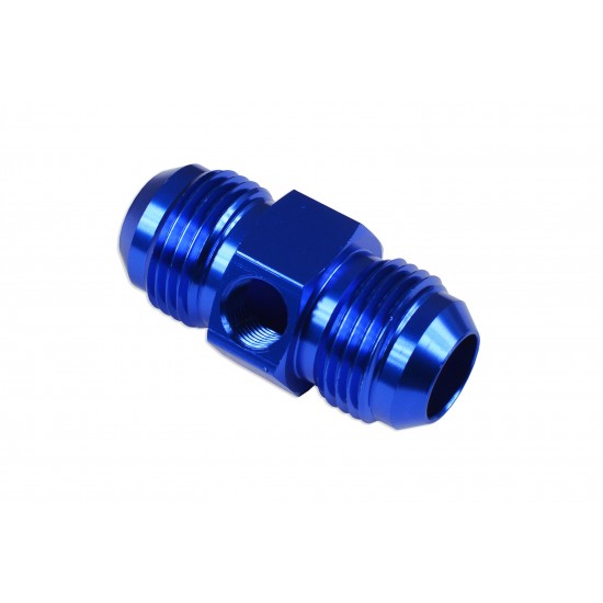 AN8 AN- 8 Adapter male-male with Inline port 1/8 NPT Fuel Oil Pressure Blue