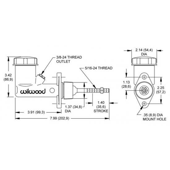 Integral Reservoir Compact Master Cylinder Wilwood 260-1304 0.750