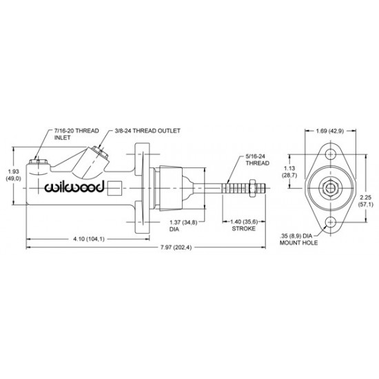 Compact Remote Reservoir Master Cylinder Wilwood 260-6088 0.700