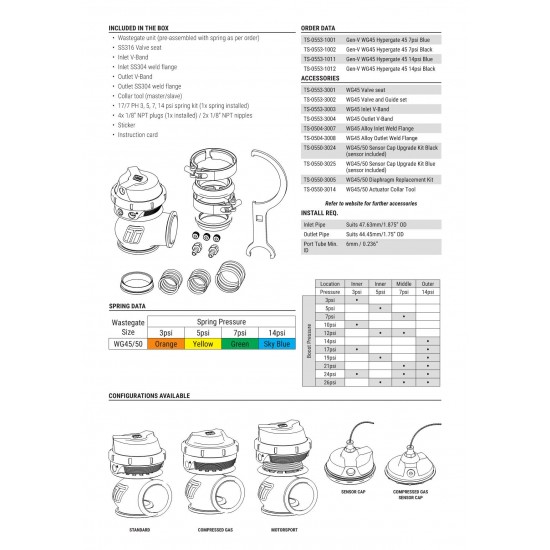 Wastegate Turbosmart TS-0553-1014 GenV Hypergate 45 14psi