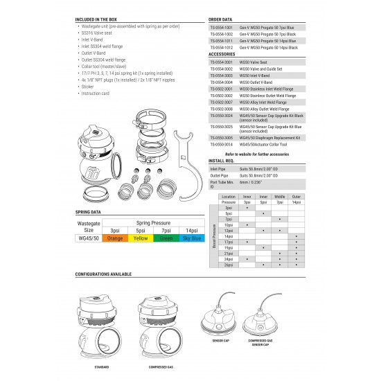 Turbosmart wastegate WG50CG GenV Progate 50 5psi Compressed Gas Blue
