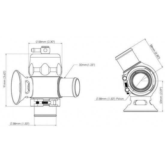 Universal blow off valve with dual channel for 4- and 6-cylinder engines
