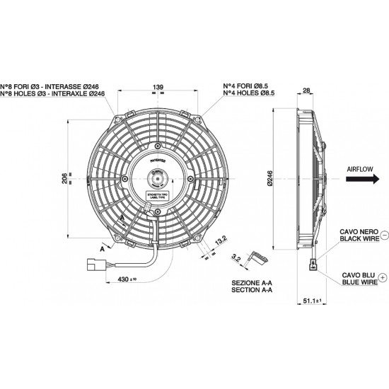 Axial suction radiator cooling fan SPAL 12V VA07-AP7/C-31A (225 MM)