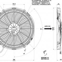 Axial suction radiator cooling fan SPAL 12V VA08-AP71/LL-53A (350 MM)