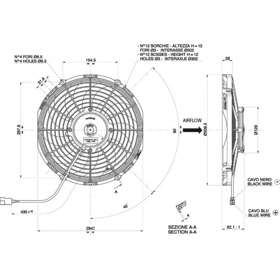 Axial suction radiator cooling fan SPAL 12V VA09-AP50/C-54A BT (280 MM)