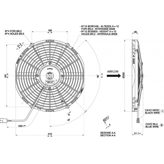 Axial suction radiator cooling fan SPAL 12V VA09-AP8/C-27A (280 MM)
