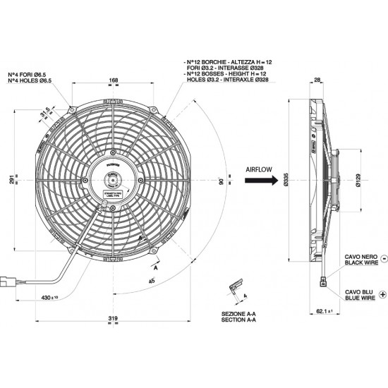 Axial suction radiator cooling fan SPAL 12V VA10-AP50/C-61A (305 MM)
