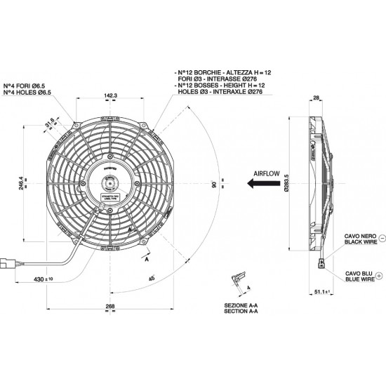 Axial pull radiator cooling fan Spal 12V VA11-AP7/C-57S (255mm)