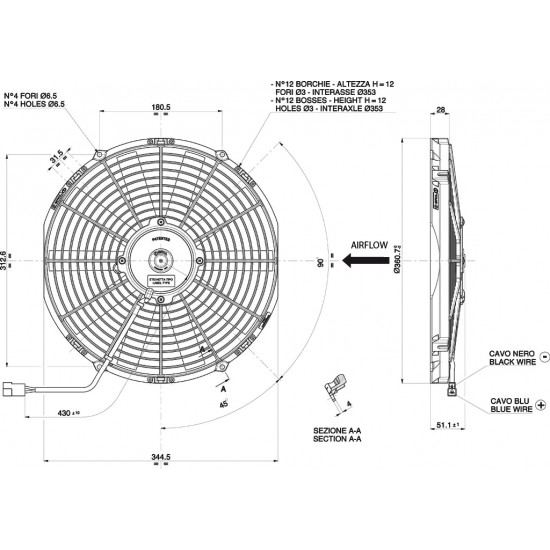 Axial pull radiator cooling fan Spal 12V VA13-AP9/C-35S (330mm)