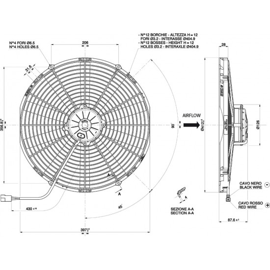 Axial suction radiator cooling fans SPAL 12V VA18-AP70/LL-86A (385 MM)