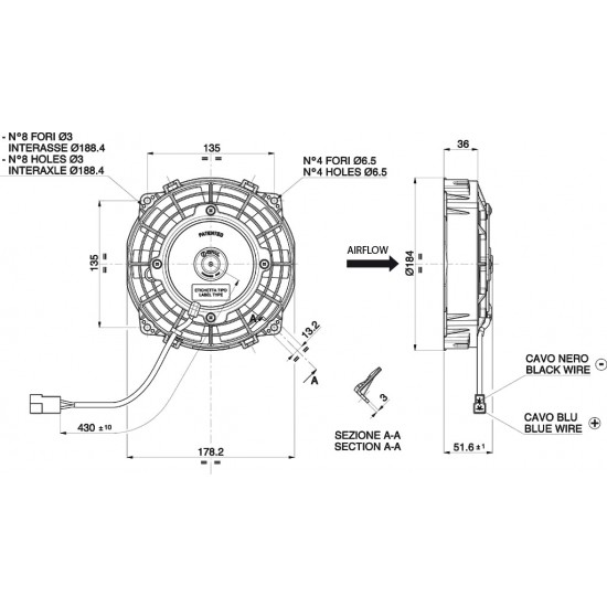 Axial suction radiator cooling fan SPAL 12V VA22-AP11/C-50A (167 MM)