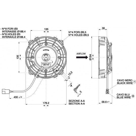 Axial suction radiator cooling fan SPAL 12V VA22-AP11/C-64A (167 MM)