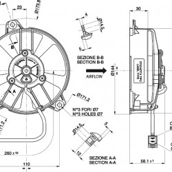 Axial suction radiator cooling fan SPAL 12V VA31-A101-46A SUMIT (130 MM)