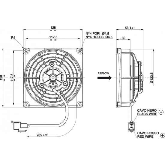 Axial suction radiator cooling fan SPAL 12V VA69A-A101-87A SUMIT (115 MM)
