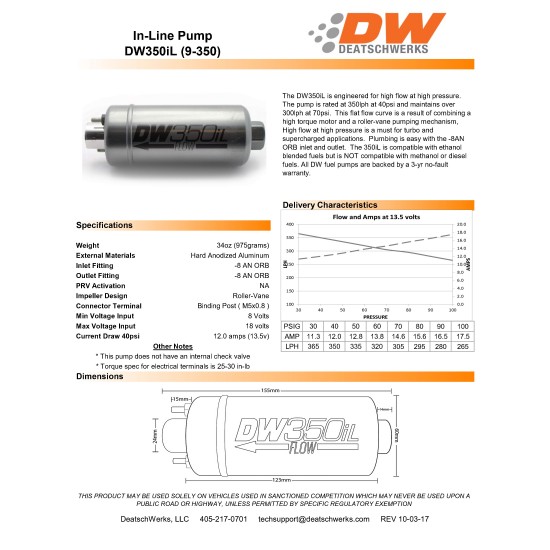 Fuel pump DeatschWerks DW350il 350lph for